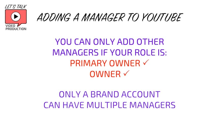 why can't I add a manager to youtube